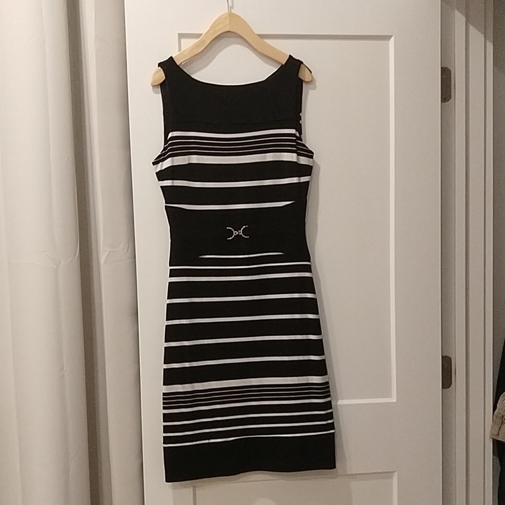 Black and White stripes fitted dress